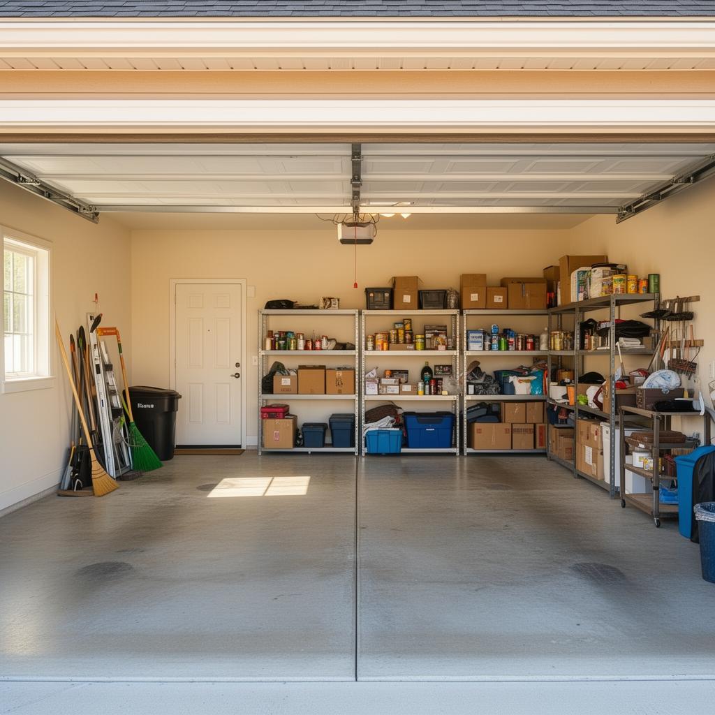 Organized residential garage with swept floor after a professional cleanout